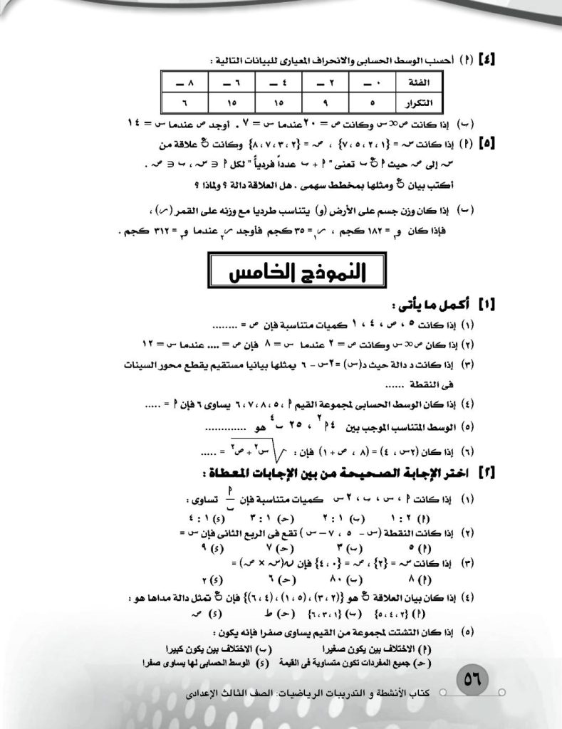 نماذج امتحانات الصف الثالث الإعدادي