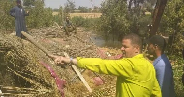 إزالة 15حالة تعدى على أراضى طرح النهر بطملاى بإجمالي مساحات 3197 متراً