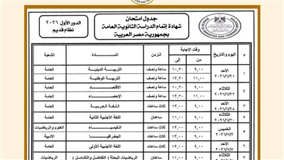 عاجل ورسمياً.. جدول امتحانات الثانوية العامة 2026 الدور الأول (النظام القديم)