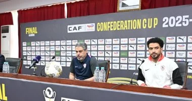 الحضور الرسمي لمعتمد جمال وعمر جابر في مؤتمر الزمالك الصحفي قبل نهائي الكونفدرالية