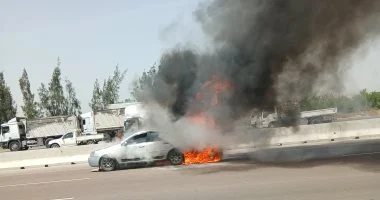 مركبة التيران تدهس سيارة ملاكي على الطريق الصحراوي باتجاه الإسكندرية