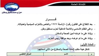 برئاسة النائب كريم بدر حلمي.. تحيا مصر ينشر تشكيل أمانة الصحة والسكان بحزب مستقبل وطن