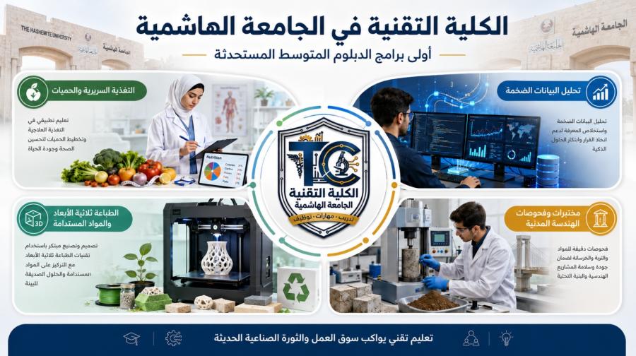 استحداث اربعة برامج في درجة الدبلوم المتوسط في الكلية التقنية بالجامعة الهاشمية