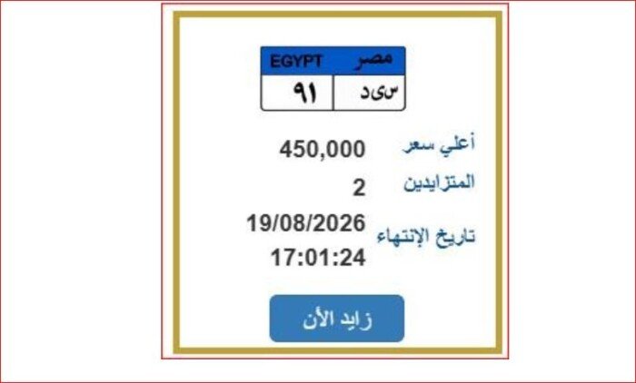اليوم آخر موعد.. مزاد لوحة «س ي د 91» يصل إلى 450 ألف جنيه – الأسبوع